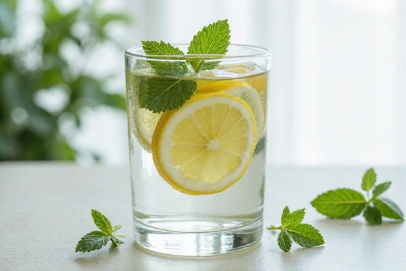 Un bicchiere d'acqua con fette di limone e menta, a rappresentare l'idratazione