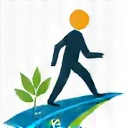 Icona stilizzata di una persona che cammina su un sentiero verso un obiettivo, simbolo di sostenibilità e durata.