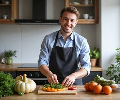 Uomo che prepara un pasto sano in cucina